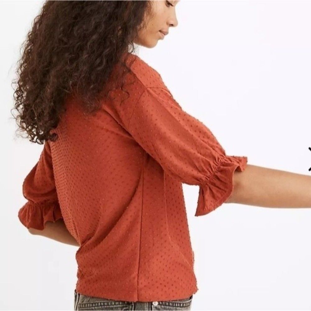 Madewell Texture & Thread Rust Clipdot Ruffle Top - Picture 2 of 8